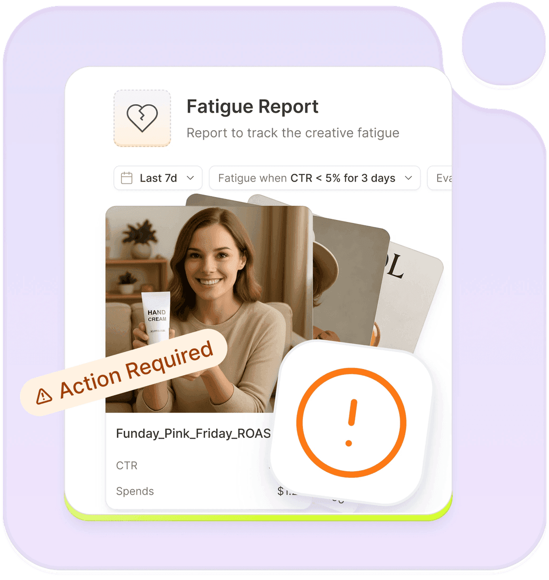 Automated creative fatigue detection flagging declining performance in Segwise