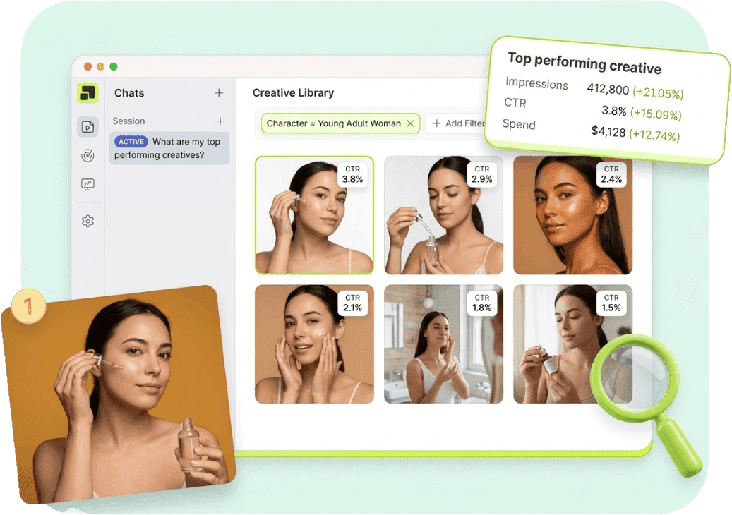 Filtering auto-tagged creatives to find winning patterns in Segwise