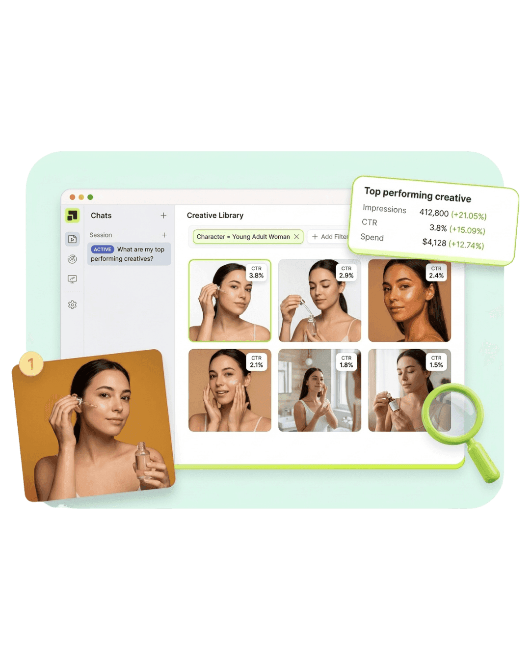Filtering auto-tagged creatives to find winning patterns in Segwise