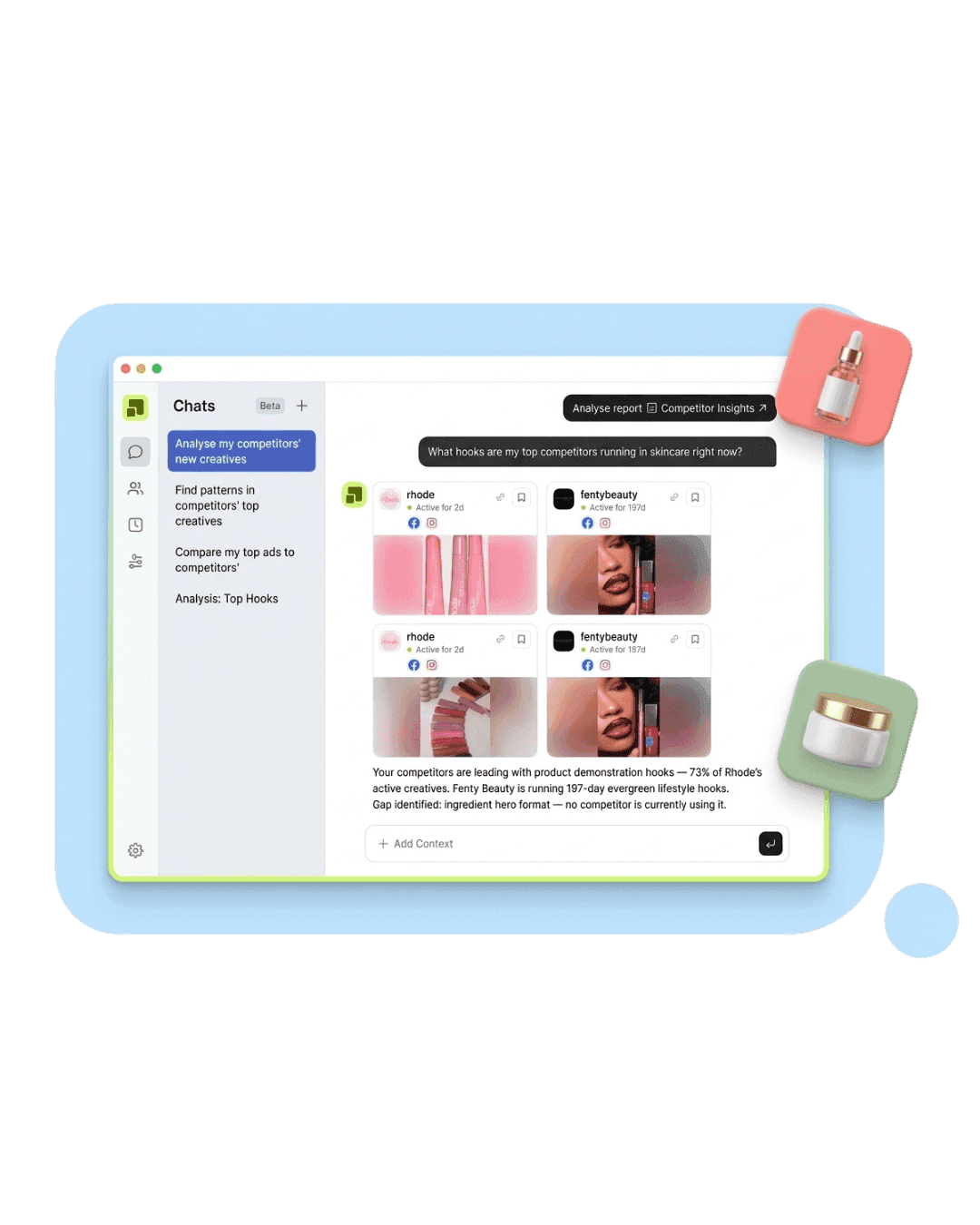 Segwise decoding competitor ad hooks and formats in chat