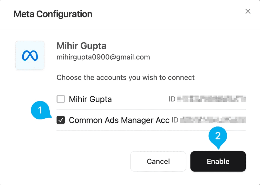 Meta Step 5: Choose Meta Ad Account(s) screenshot 1