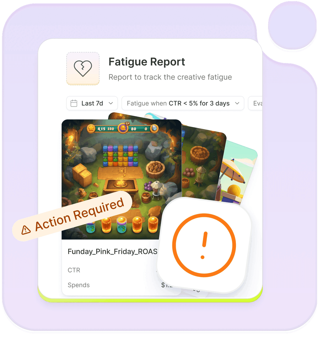 Creative fatigue alert for a declining game ad in Segwise