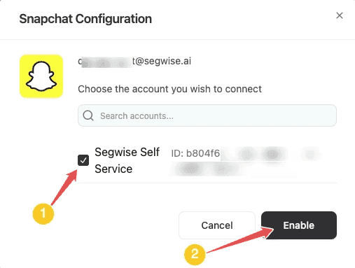 Snapchat Step 3: Selecting accounts screenshot 1